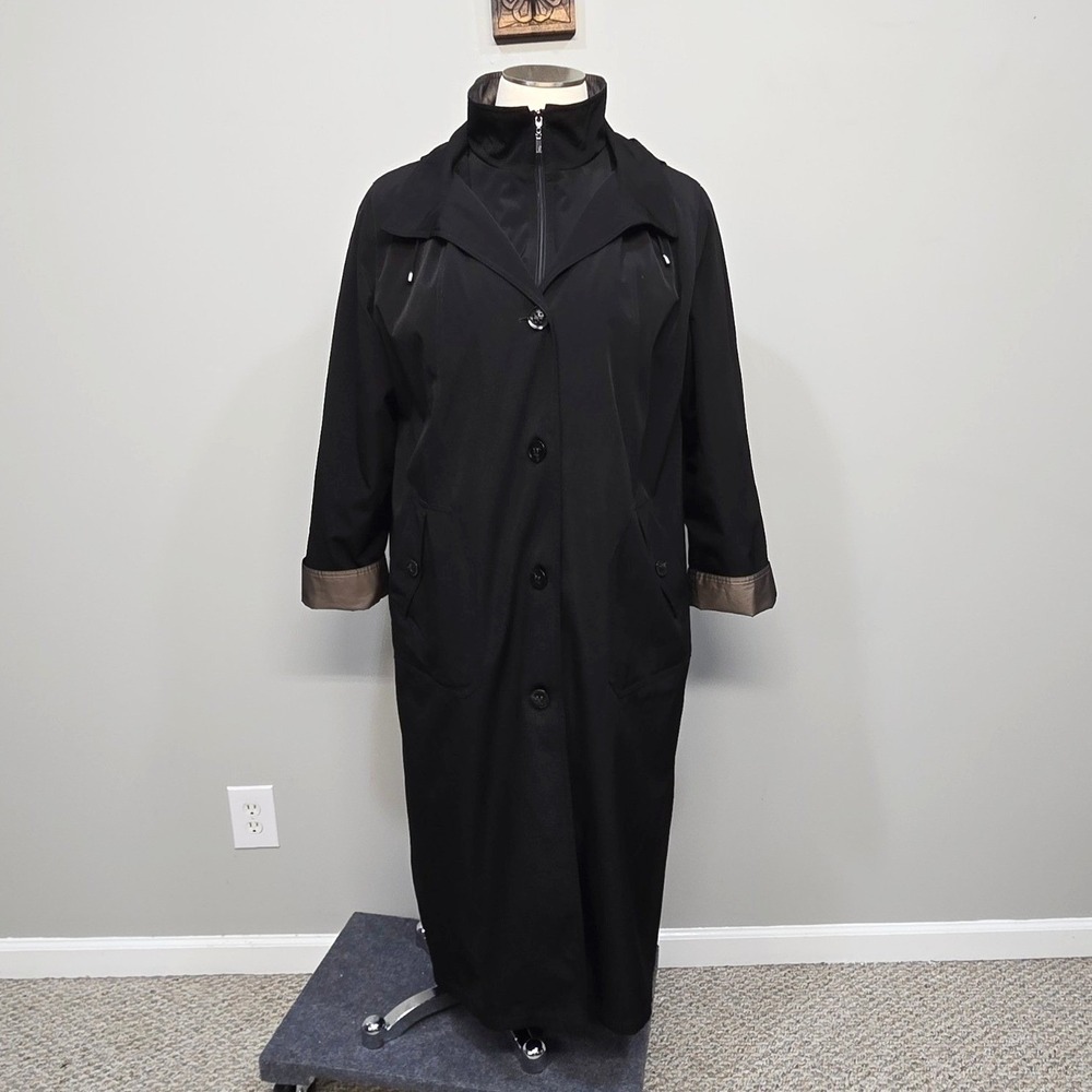 Gallery New York Trench Rain Coat Plus Size 2X Longline Hooded Removable Lining